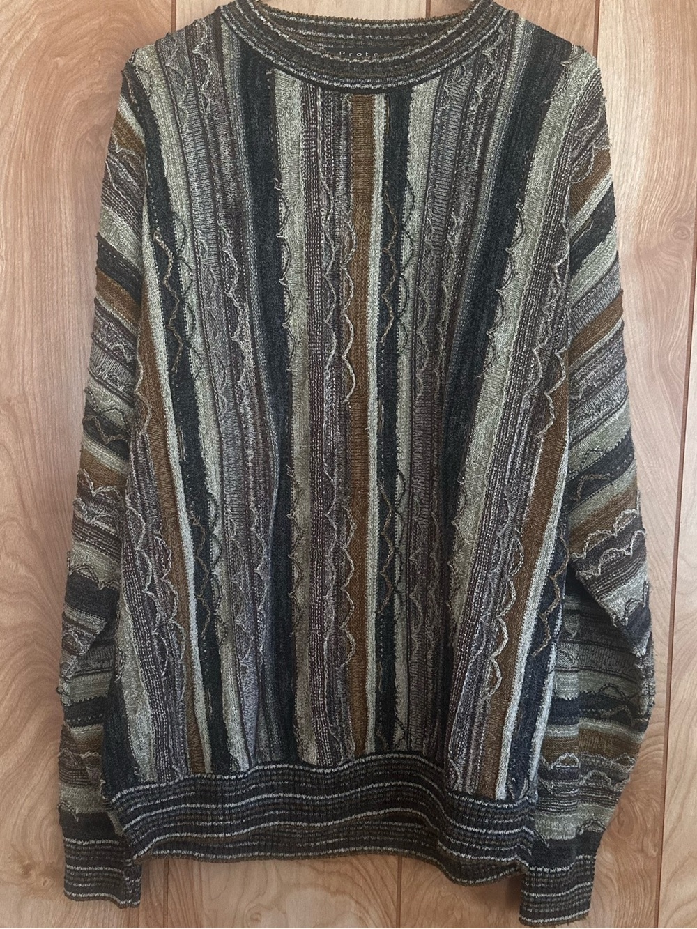 Protege Vintage Crewneck Sweater in Brown & Gray Stripes Size XL